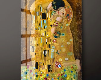 The Kiss Tempered Glass Wall Art, Romantic Glass Wall Decor, Gustav Klimt's The Kiss Famous Glass Wall Hanging, Ready to Hang