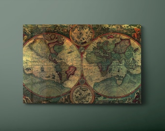 Vintage World Map Tempered Glass Wall Art: Ready to Hang-