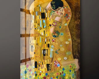 Gustav Klimt's The Kiss: Tempered Glass Wall Art, Ready to Hang-