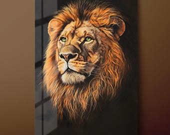 Lion Tempered Glass Wall Art: Ready to Hang-