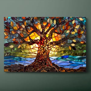 Tree of Life Glass Wall Art: Modern Vitray Print, Ready to Hang-