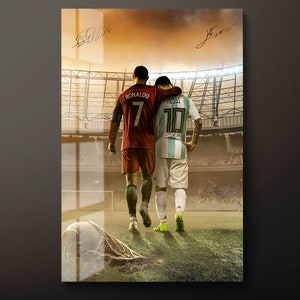 Lionel Messi Tempered Glass Wall Art, Cristiano Ronaldo Glass Wall Decor, Football Players Glass Wall Hanging, Ready to Hang