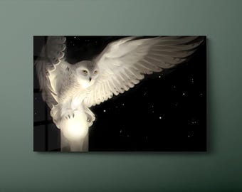 White Owl Tempered Glass Wall Art: Ready to Hang-