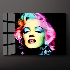 Marilyn Monroe Tempered Glass Wall Art, Famous Artist Glass Wall Decor, Pink Blue Black Red Glass Wall Hanging, Ready to Hang