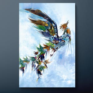 Phoenix Tempered Glass Wall Art, Rising Phoenix Bird Glass Wall Decor, Mythological Simurgh Bird Glass Wall Hanging, Ready to Hang