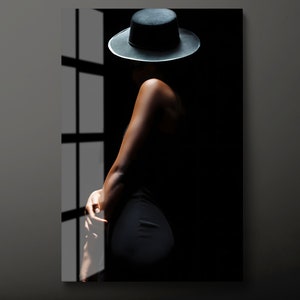 Woman Tempered Glass Wall Art, Black White Woman Glass Wall Decor, Female Glass Wall Hanging, Ready to Hang