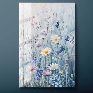 Wildflower gehard glas kunst aan de muur, bloemen glazen wand decor, bloemenveld glazen muur opknoping, botanische schilderij klaar om op te hangen