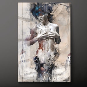 Woman Tempered Glass Wall Art, Abstract Woman Glass Wall Decor, Abstract Girl Glass Wall Hanging, Ready to Hang