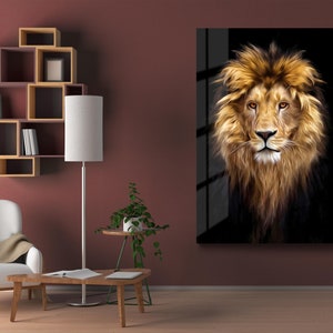Lion Tempered Glass Wall Art, Male Lion Glass Wall Decor, Animals Glass Wall Hanging, Ready to Hang image 3