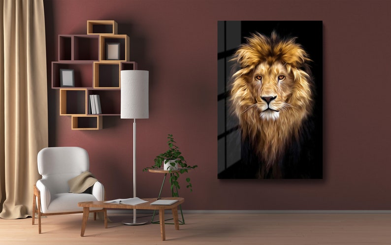 Lion Tempered Glass Wall Art, Male Lion Glass Wall Decor, Animals Glass Wall Hanging, Ready to Hang image 3