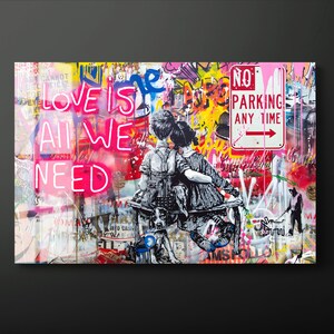 Banksy Tempered Glass Wall Art, Love is All We Need Glass Wall Decor, Banksy Street Graffiti Glass Wall Hanging, Ready to Hang