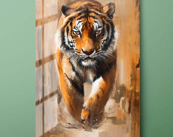 Tiger Tempered Glass Wall Art: Modern Wildlife Decor, Ready to Hang-