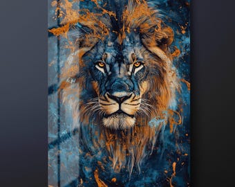 Abstract Lion Tempered Glass Wall Art: Colorful Animal Decor-