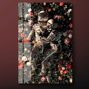 Astronaut Couple Tempered Glass Wall Art: Floral NASA Decor
