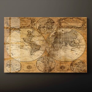 Vintage wereldkaart gehard glas kunst aan de muur, vintage kaart van de wereld glazen wand decor, geografische wereldkaart glazen wand hangend, klaar om op te hangen