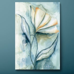 Arte mural de vidrio templado con flores de acuarela: Decoración floral azul