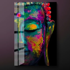 Buddha Tempered Glass Wall Art, Colorful Buddha Glass Wall Decor, Buddha Inspired Glass Wall Hanging, Ready to Hang