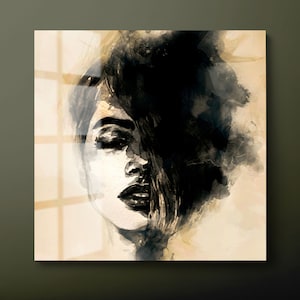 Black Sephia Woman Tempered Glass Wall Art, Black White Woman Glass Wall Decor, Black White Female Glass Wall Hanging, Ready to Hang