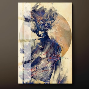 Abstract Brown Tempered Glass Wall Art, Black Yellow Female Body Glass Wall Decor, Abstract Girl Glass Wall Hanging, Ready to Hang