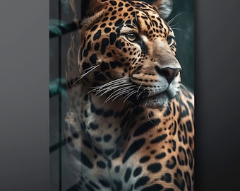 Leopard in Jungle Tempered Glass Wall Art, Lion Leopard Tiger Animal Glass Wall Decor, Leopard Glass Wall Hanging, Ready to Hang