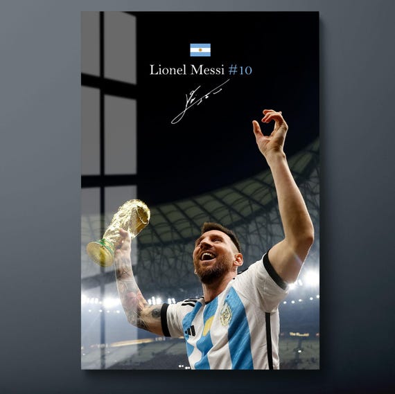 Lionel Messi World Cup Tempered Glass Wall Art: Ready to Hang-