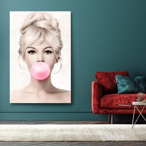 Brigitte Bardot Bubble Gum Tempered Glass Wall Art, Blonde Woman Portrait, Glam Wall Decor image 3