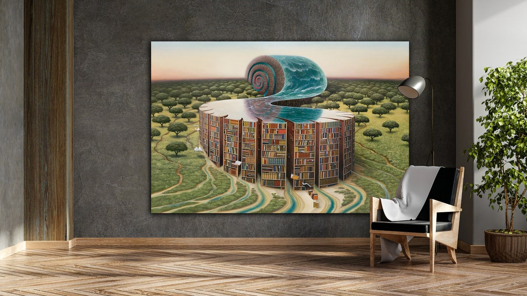 Surreal Library Canvas Wall Art Book Library Decor Librarian Etsy