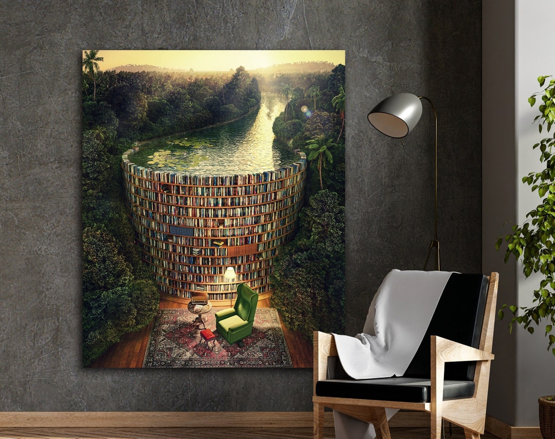 Surreal Library Canvas Wall Art Book Library Decor Librarian Etsy