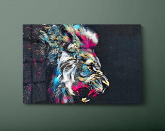Colorful Lion Tempered Glass Wall Art: Modern Wildlife Decor-