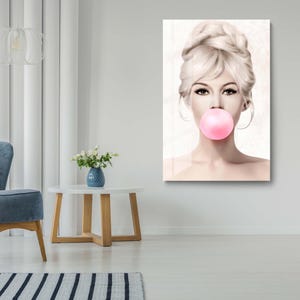 Brigitte Bardot Bubble Gum Tempered Glass Wall Art, Blonde Woman Portrait, Glam Wall Decor image 2