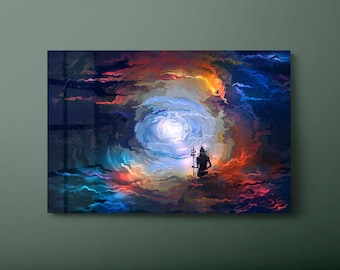 Arte de pared de vidrio del Señor Shiva: decoración del dios hindú, listo para colgar.