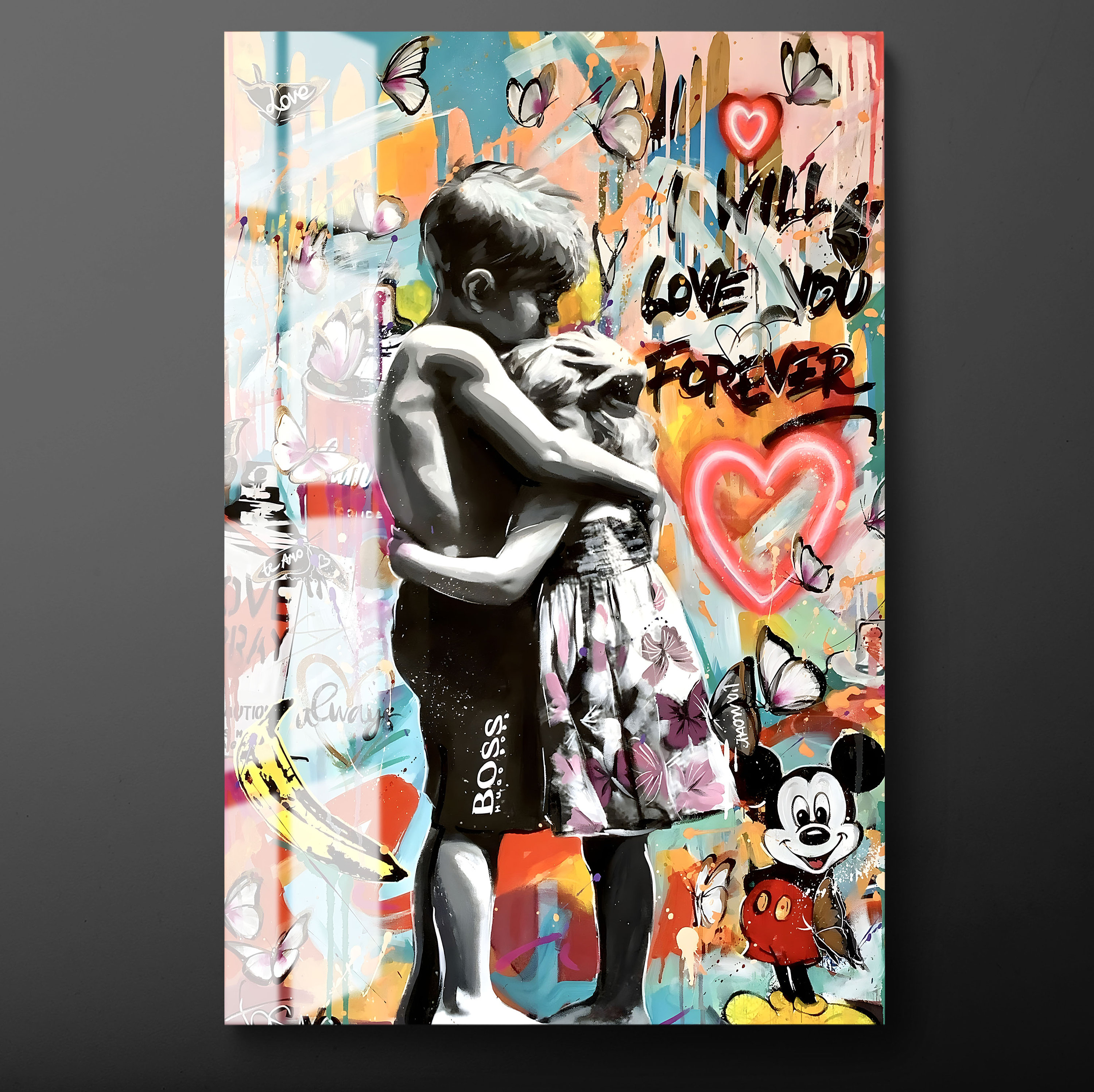 Banksy Tempered Glass Wall Art, Love Banksy Glass Wall Decor, Banksy Street Graffiti Glass Wall Hanging, Ready to Hang