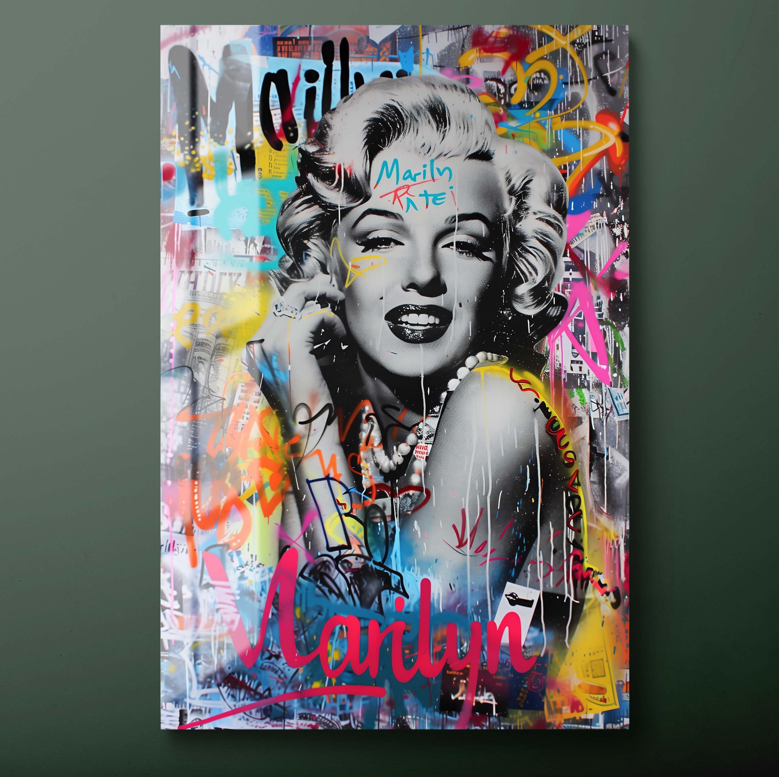 マリリン・モンロー強化ガラスウォールアート：カラフルなグラフィティ