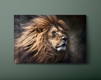 Lion Tempered Glass Wall Art: Big Cat Wall Decor, Ready to Hang-