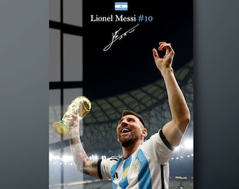 Lionel Messi Tempered Glass Wall Art, World Cup Glass Wall Decor, Football Player Glass Wall Hanging, Ready to Hang