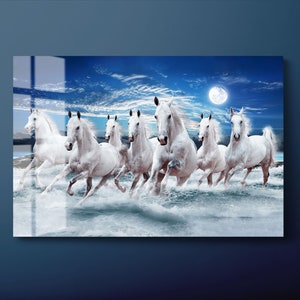 White Horses Tempered Glass Wall Art: Ready to Hang