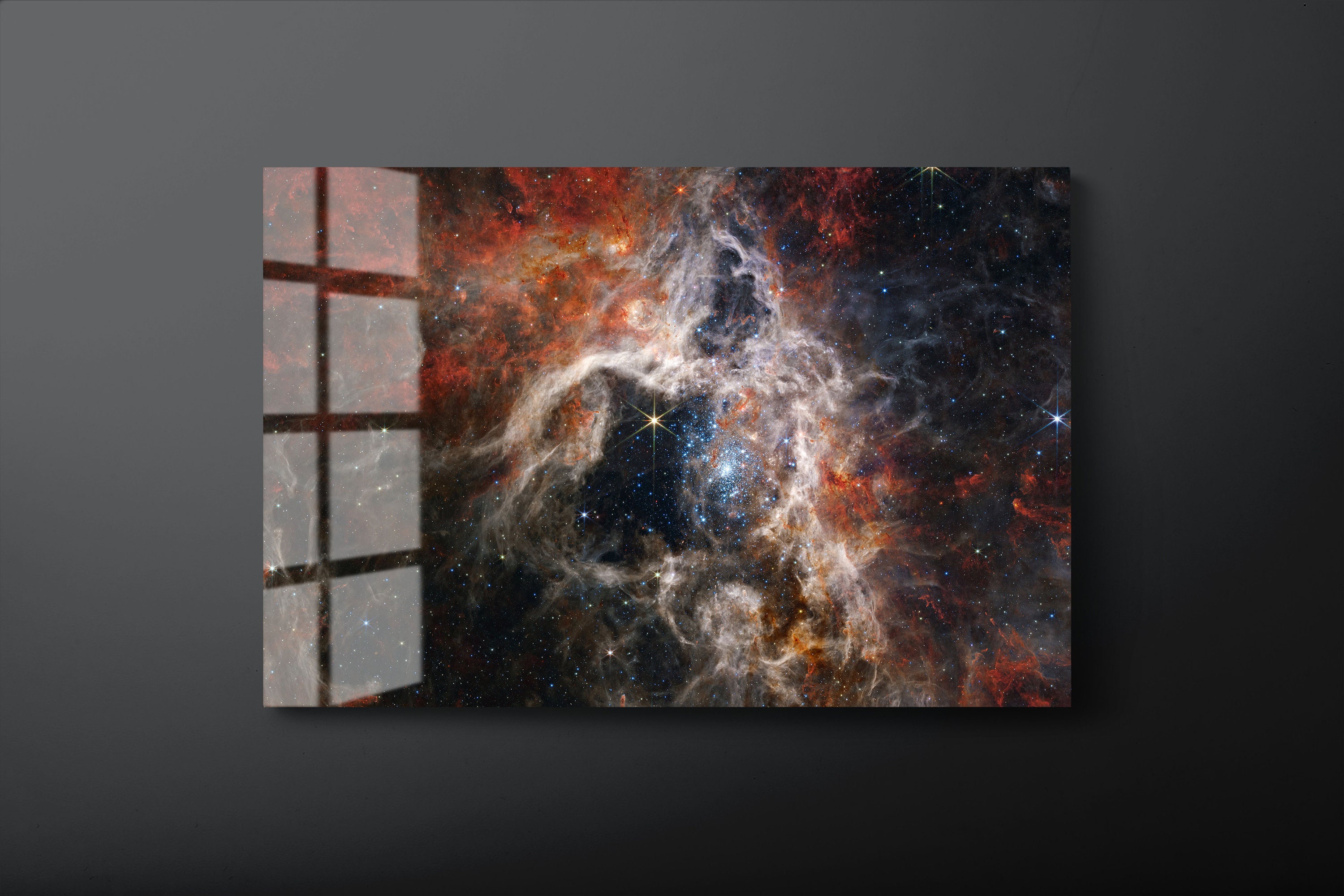 JWST Tarantula Nebula Tempered Glass Wall Art: NASA Space Decor