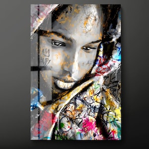 Graffiti Woman Tempered Glass Wall Art, Colorful Graffiti Glass Wall Decor, Beautiful Girl Pop Art Glass Wall Hanging, Ready to Hang