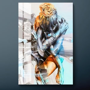 Abstract Woman Tempered Glass Wall Art, Black Orange Female Glass Wall Decor, Abstract Girl Glass Wall Hanging, Ready to Hang