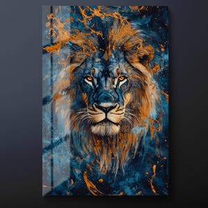 Colorful Lion Tempered Glass Wall Art, Abstract Male Lion Glass Wall Decor, Animals Glass Wall Hanging, Ready to Hang