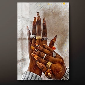 African Hands Tempered Glass Wall Art: Black Woman Oil Painting, Ready to Hang