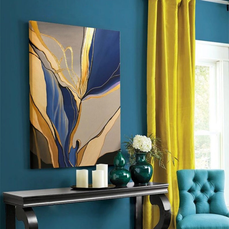Blue Gold Marble Abstract Canvas Wall Art Marble Pattern Wall Etsy