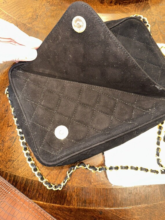 RARE 90s Chanel Black Suede Quilted Shoulder Bag W/Ta… Gem