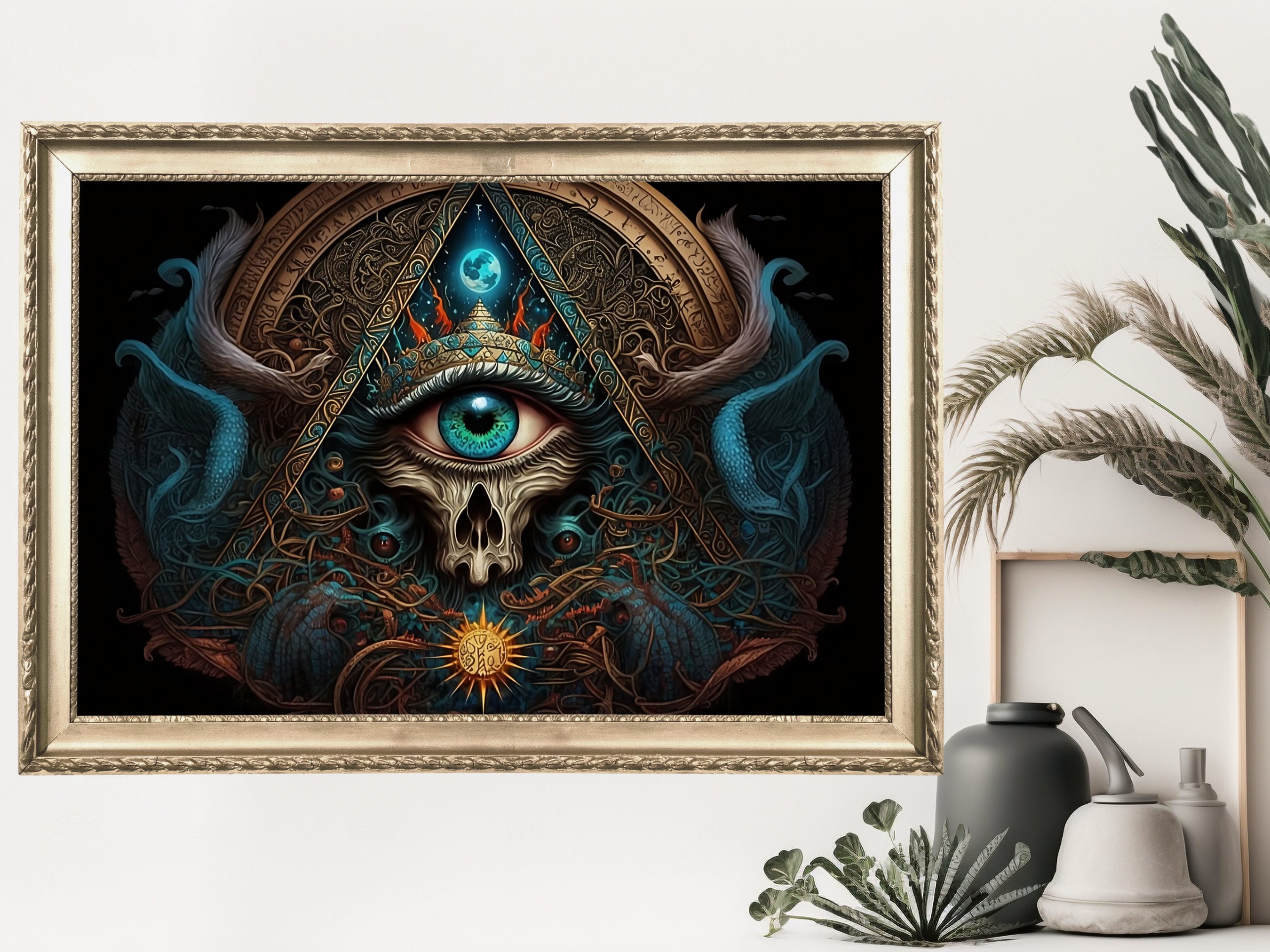 Abstract Occult Illuminati Glossy Metal Print, Mythical Art Print ...