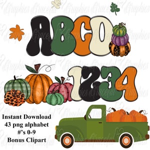 Cosecha Otoño Alfabeto Conjunto de 43 / Digital Alpha Doodle / Alfabeto Digital / Alfabeto Monstruo / Alfabeto PNG / PNG Alpha Doodle