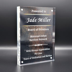 Personalized Crystal Award Acrylic Plaque, Recognition Award, Corporate Crystals Trophy Award Employee Years of service Retirement Gift