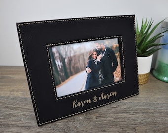 Personalized Leather Desktop Picture Frame with Photo Insert 4x6 5x7 Horizontal Vertical Wedding Anniversary Birthday Home Office Decor