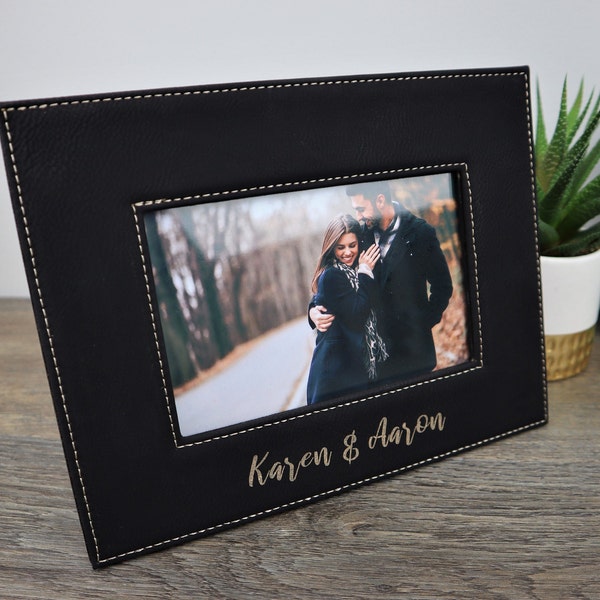 Personalized Leather Desktop Picture Frame with Photo Insert 4x6 5x7 Horizontal Vertical Wedding Anniversary Birthday Home Office Decor