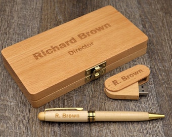 Handmade Wood USB Drive Pen Set with case, Personalized pen, Engraved ball point pen, customized pen, Custom Fathers Day Personalized Gift