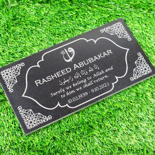 Custom Memorial Stone Black Granite, Islamic Personalized Memorial Grave Marker Headstone, Qabr Stone Marker 6x12 12x12 12x18 12x24 inches